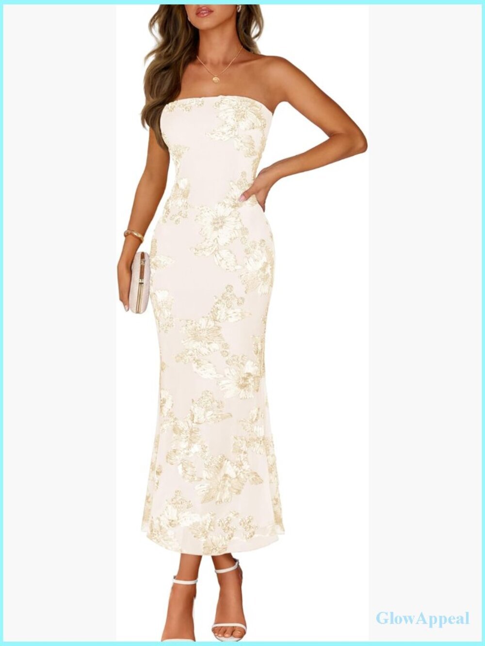 Strapless Maxi Dress 3D Floral Print Bodycon Formal Wedding Guest Cocktail Party